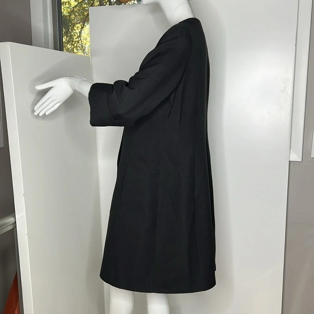 Bona Vita Sz 46 Black Blue Satin Lined 3/4 Sleeve Button Over Coat